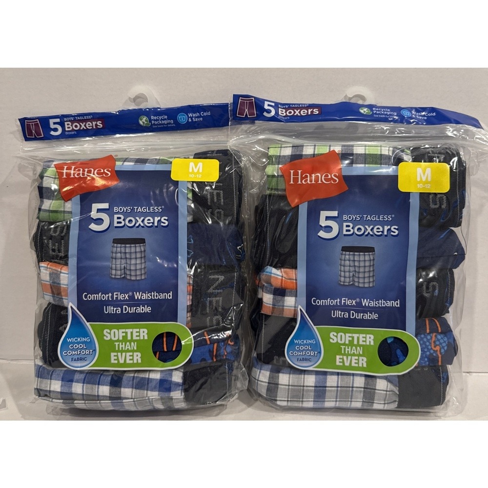 Lot of 2 Hanes Boys' 5 Pack-Assorted, Size Medium